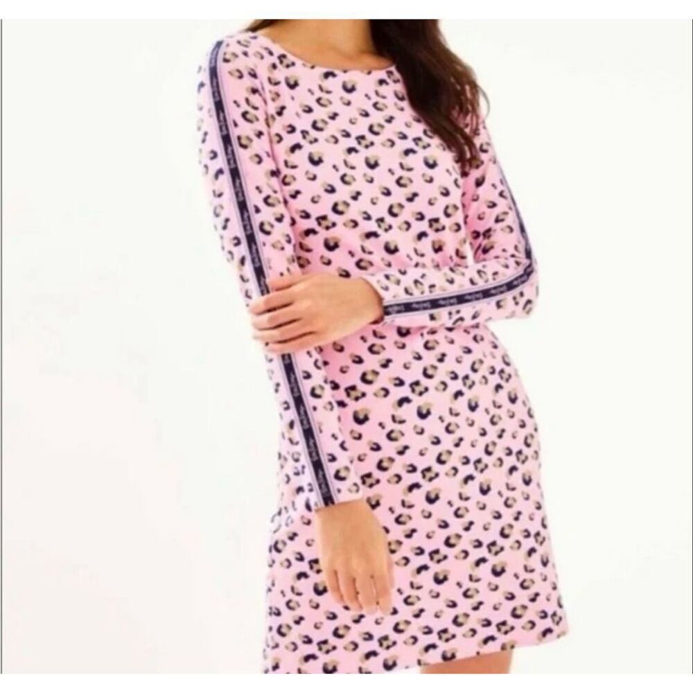 Lilly Pulitzer T-shirt Pink Beline Cheetah Print Long Sleeve Mini Dress Women's